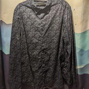 Dark Blue Floral Long Sleeve Button Down